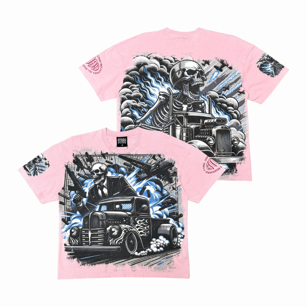 Stray Acid Washed, Digital Print Metal Stud Trim T-shirt - Dust Pink - ST1755 — product photo 1