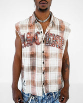 FRAYED MUSCLE YARN DYE PLAID
