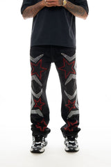 STAR EMBELLISHED RHINESTONE RELAXED FLARED FIT BLK image 0