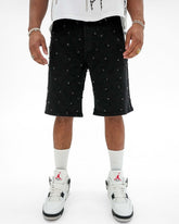 BLACK DENIM JAQUARD PATTERN WEAVE WITH CRYSTAL STONES image 0