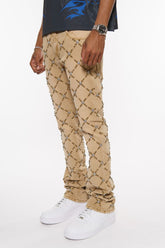 EMBELLISHED STONE FLARE DENIM DIRTY TAN image 0