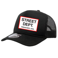P.G. STREET DEPT Trucker Hat (BLACK AND RED) image 0