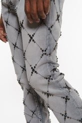 EMBELLISHED STONE FLARE DENIM GREY image 0