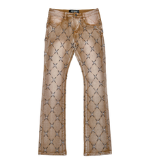 EMBELLISHED STONE FLARE DENIM TAN image 0