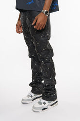 EMBELLISHED STONE FLARE DENIM COATED BLK image 0