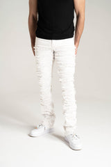STRETCH STACKED TWILL PANTS WITH FRAYED PATCH image 0
