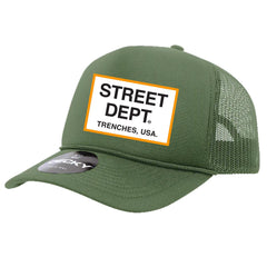 P.G. STREET DEPT Trucker Hat (OLIVE AND ORANGE) image 0