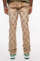 EMBELLISHED STONE FLARE DENIM TAN image 1