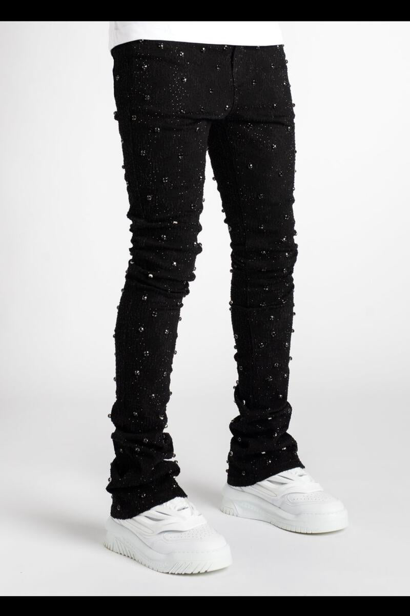 Embellish Rhinestone Flare Denim - Black