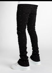 Embellish Rhinestone Flare Denim - Black