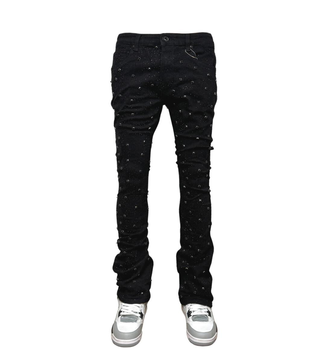 Embellish Rhinestone Flare Denim - Black