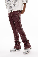 Wax Coated Spiked Skinny Boot Cut Denim - Burgundy