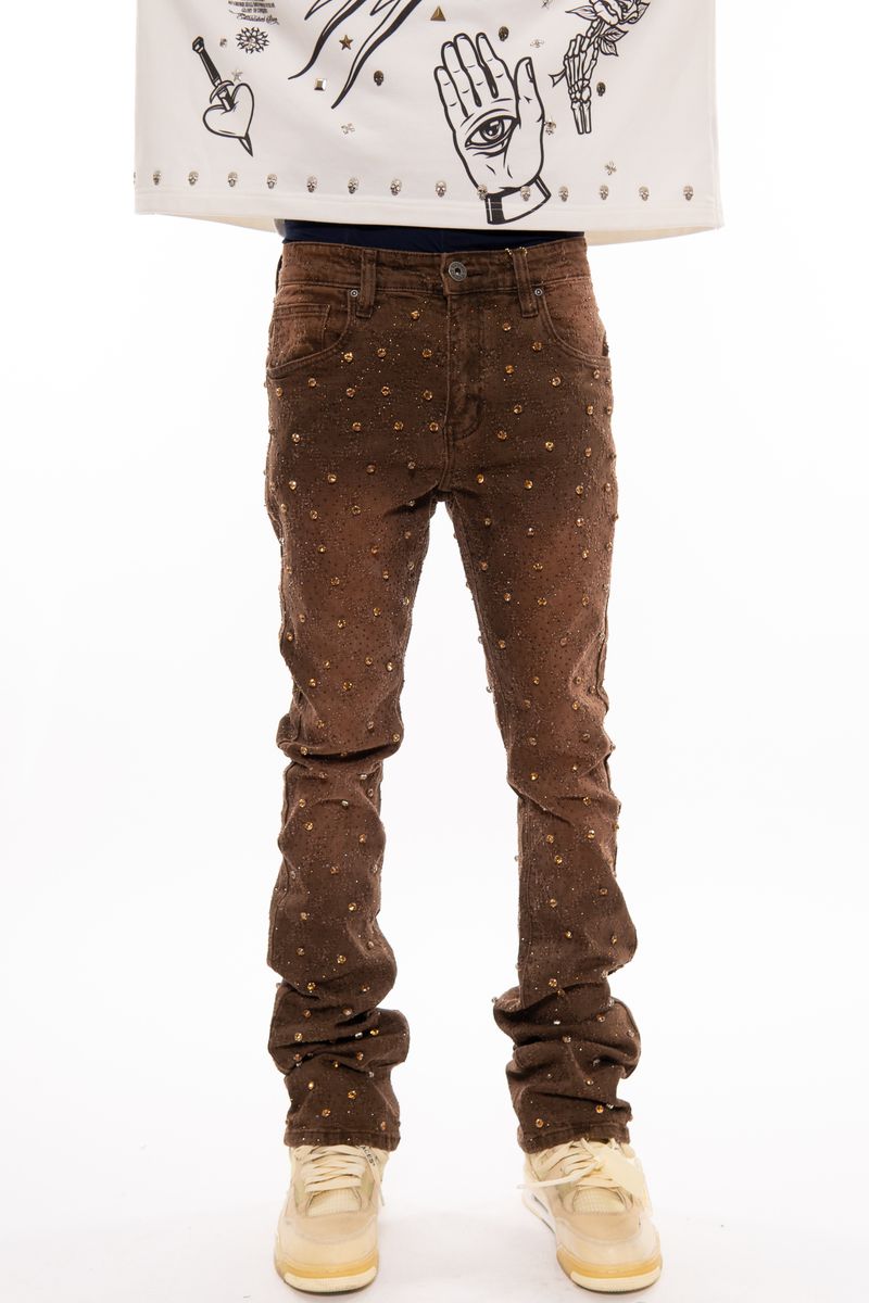 Embellish Rhinestone Denim - Dark Brown