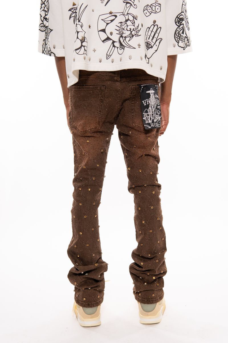 Embellish Rhinestone Denim - Dark Brown