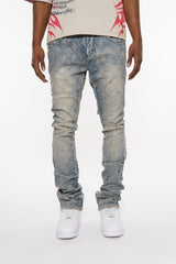 Embellish Rhinestone Flare Denim - Blue