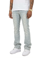 Embellish Rhinestone Skinny Boot Cut Denim - Lt Blue