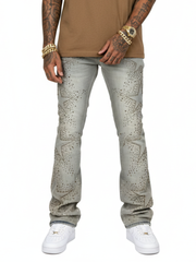 Embellished Rhinestone Star Skinny Boot Cut Denim - Reverse Indigo