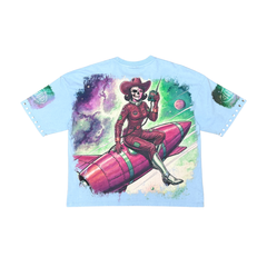 Acid Washed, Digital Print Metal Stud Trim T-shirt - Slate - ST1700