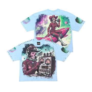 Acid Washed, Digital Print Metal Stud Trim T-shirt - Slate - ST1700