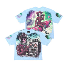 Acid Washed, Digital Print Metal Stud Trim T-shirt - Slate - ST1700
