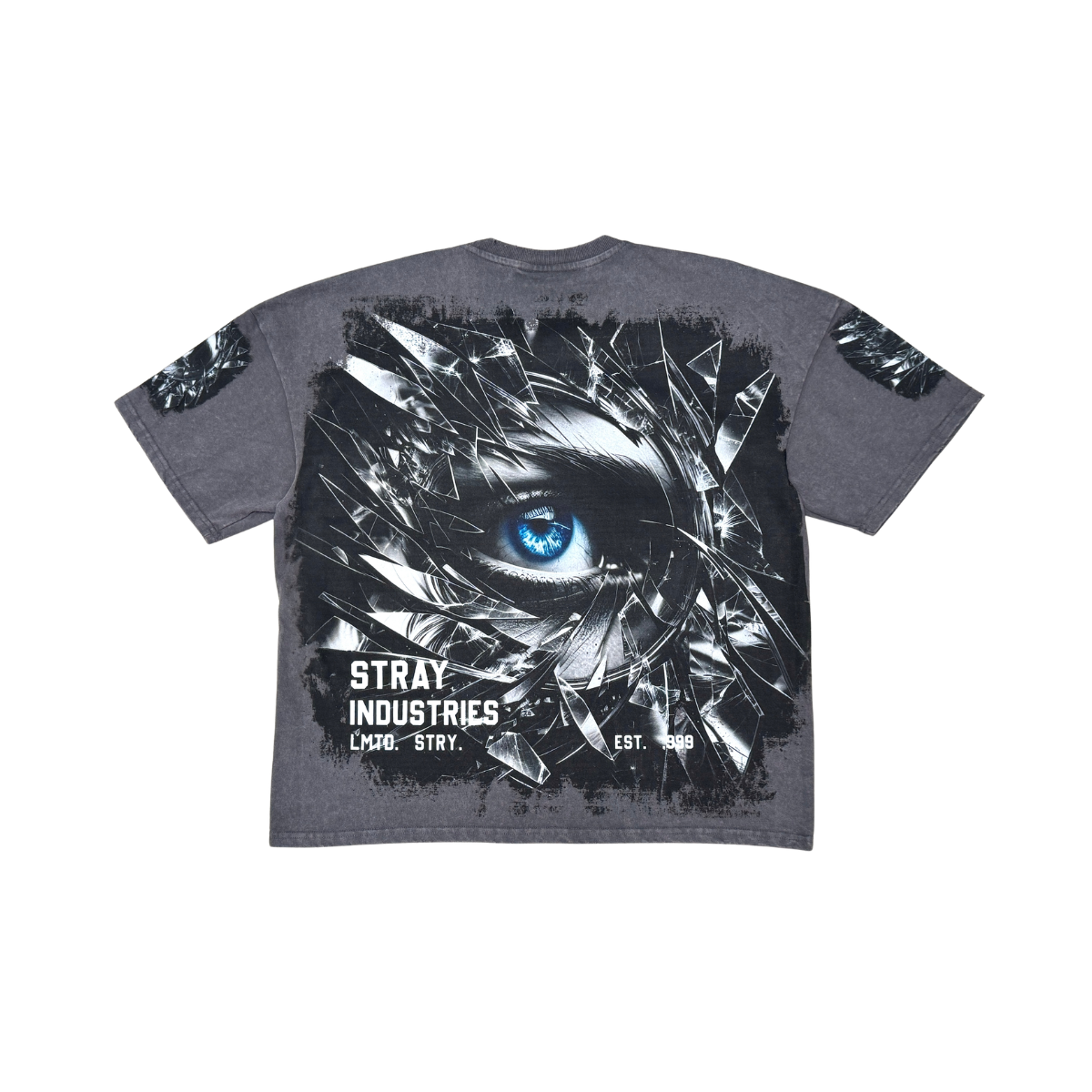 Acid Washed, Digital Print Metal Stud Trim T-shirt - Charcoal - ST1725