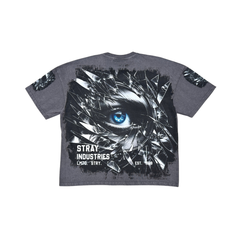 Acid Washed, Digital Print Metal Stud Trim T-shirt - Charcoal - ST1725