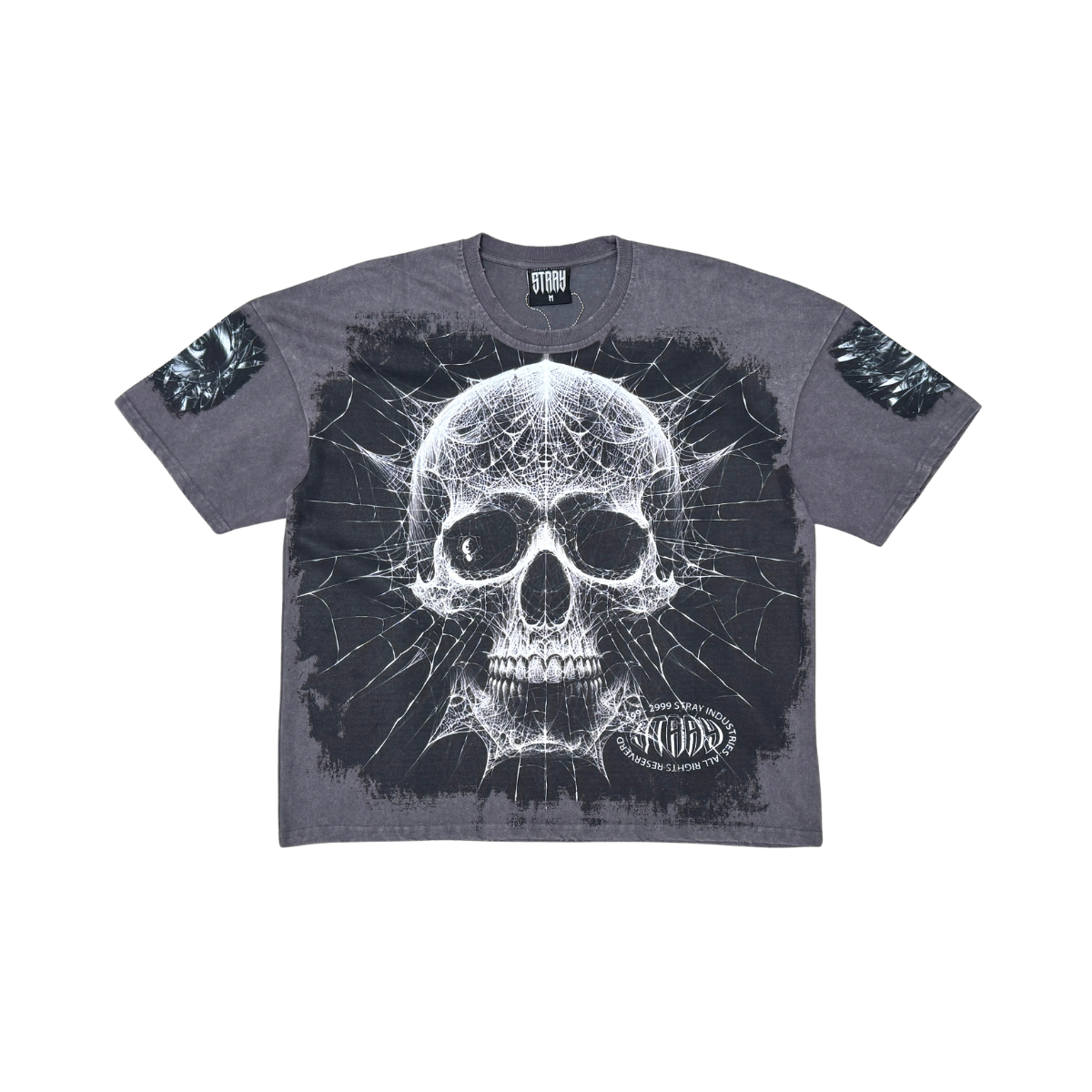Acid Washed, Digital Print Metal Stud Trim T-shirt - Charcoal - ST1725