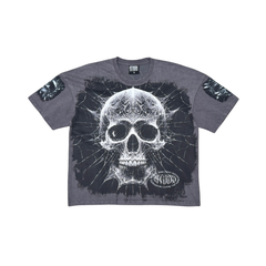 Acid Washed, Digital Print Metal Stud Trim T-shirt - Charcoal - ST1725