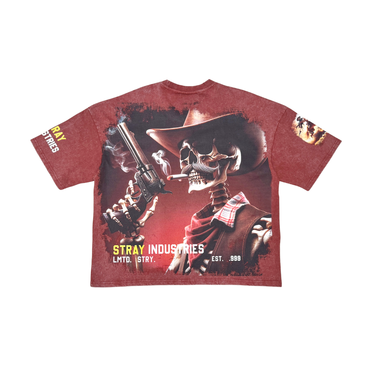 Acid Washed, Digital Print Metal Stud Trim T-shirt - Carob - ST1736