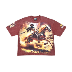 Acid Washed, Digital Print Metal Stud Trim T-shirt - Carob - ST1736