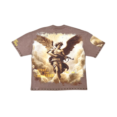 Acid Washed, Digital Print Metal Stud Trim T-shirt - Mushroom - ST1737