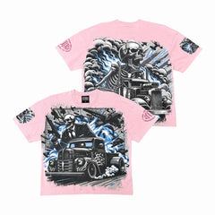 Acid Washed, Digital Print Metal Stud Trim T-shirt - Dust Pink - ST1755