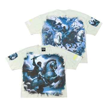 Acid Washed, Digital Print Metal Stud Trim T-shirt - Sage - ST1718