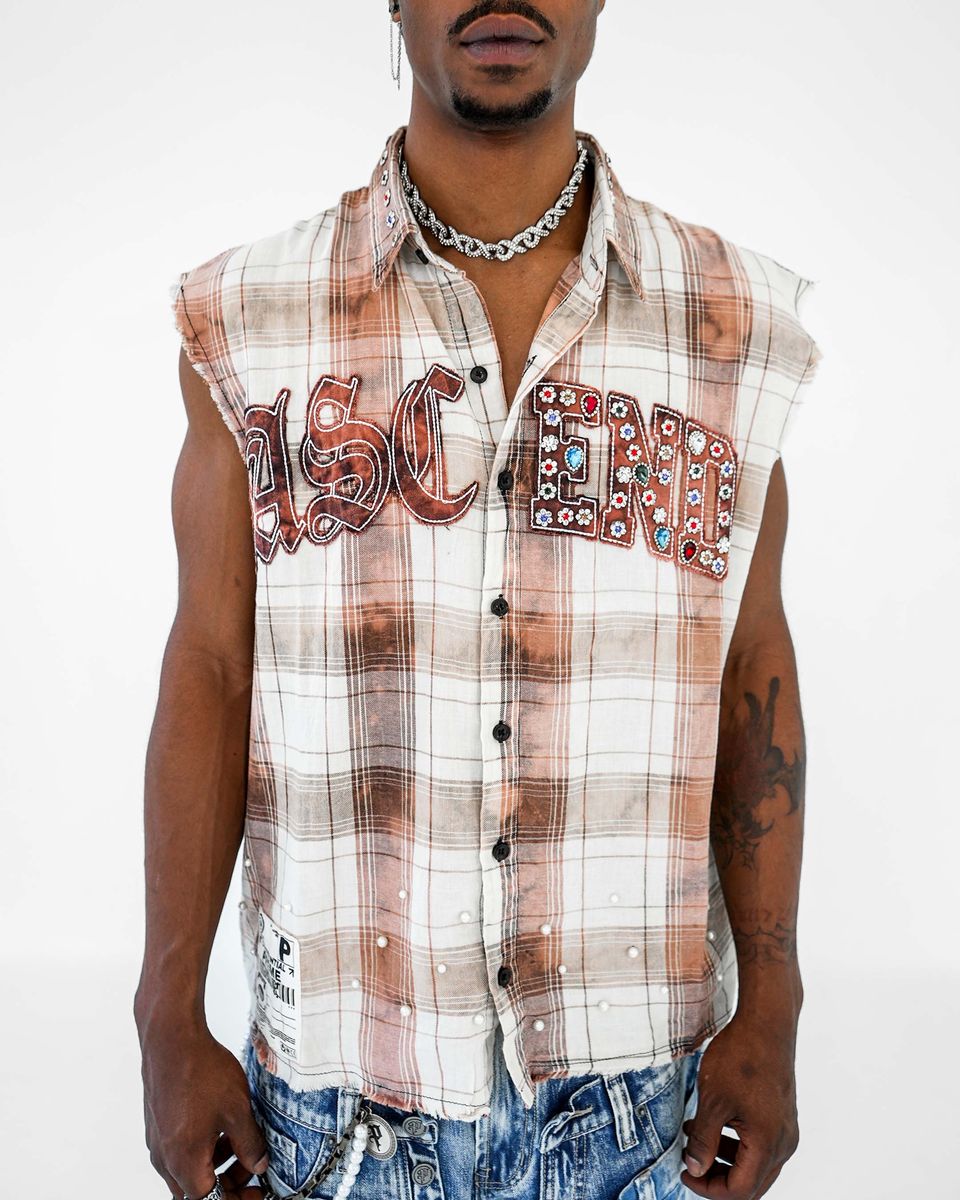 FRAYED MUSCLE YARN DYE PLAID