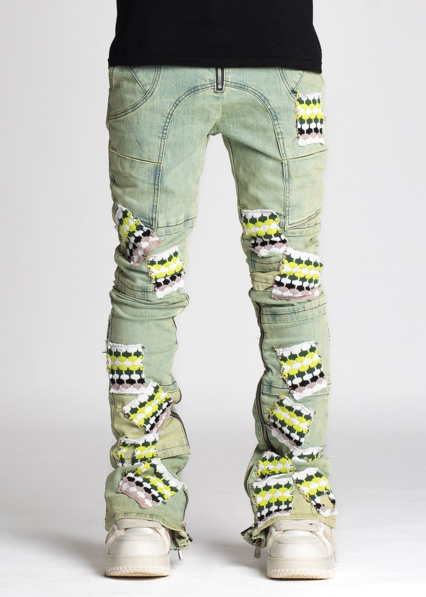 Guapi Slime Green Knit Patches Denim image 0