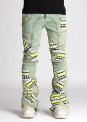 Guapi Slime Green Knit Patches Denim image 0