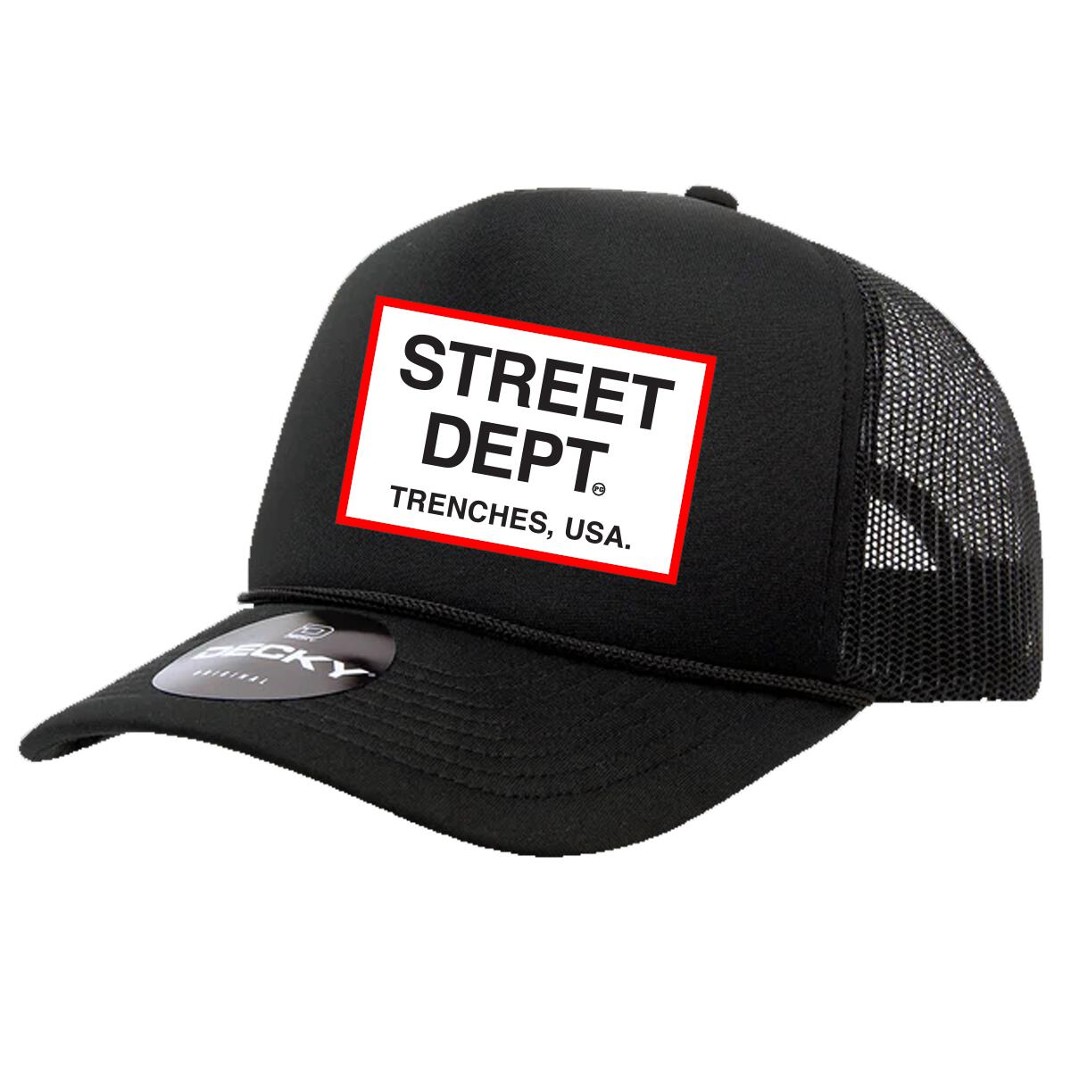 P.G. STREET DEPT Trucker Hat (BLACK AND RED) image 0