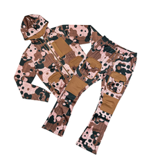 Camo Print Hoodie & Pant Set Light Brown image 0