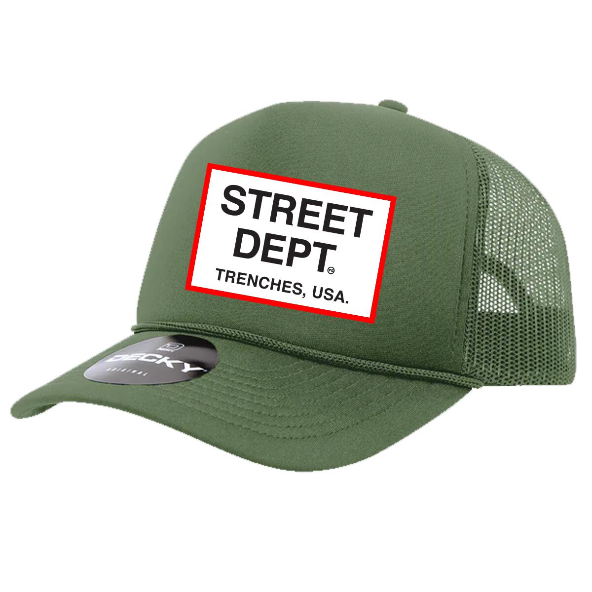 P.G. STREET DEPT Trucker Hat (OLIVE AND RED) image 0