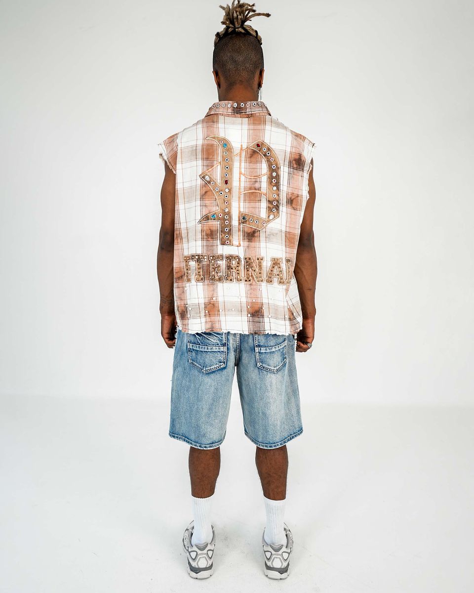 FRAYED MUSCLE YARN DYE PLAID