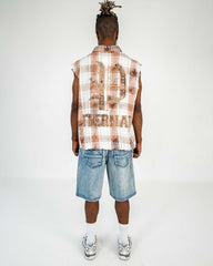 FRAYED MUSCLE YARN DYE PLAID