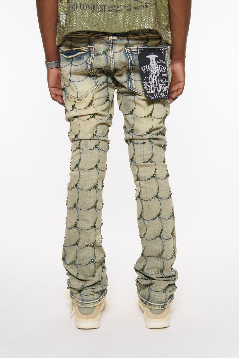 EMBELLISHED STONE FLARE DENIM image 1