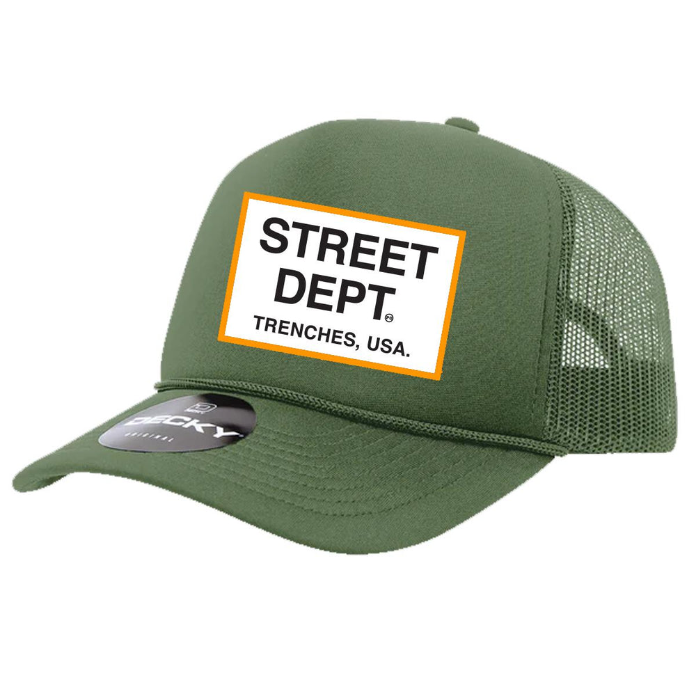 P.G. STREET DEPT Trucker Hat (OLIVE AND ORANGE) image 0