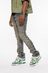 EMBELLISHED STONE FLARE DENIM DIRTY INDIGO image 0