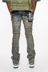 EMBELLISHED STONE FLARE DENIM DIRTY INDIGO image 1