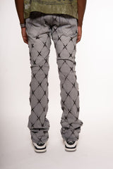 EMBELLISHED STONE FLARE DENIM GREY image 1